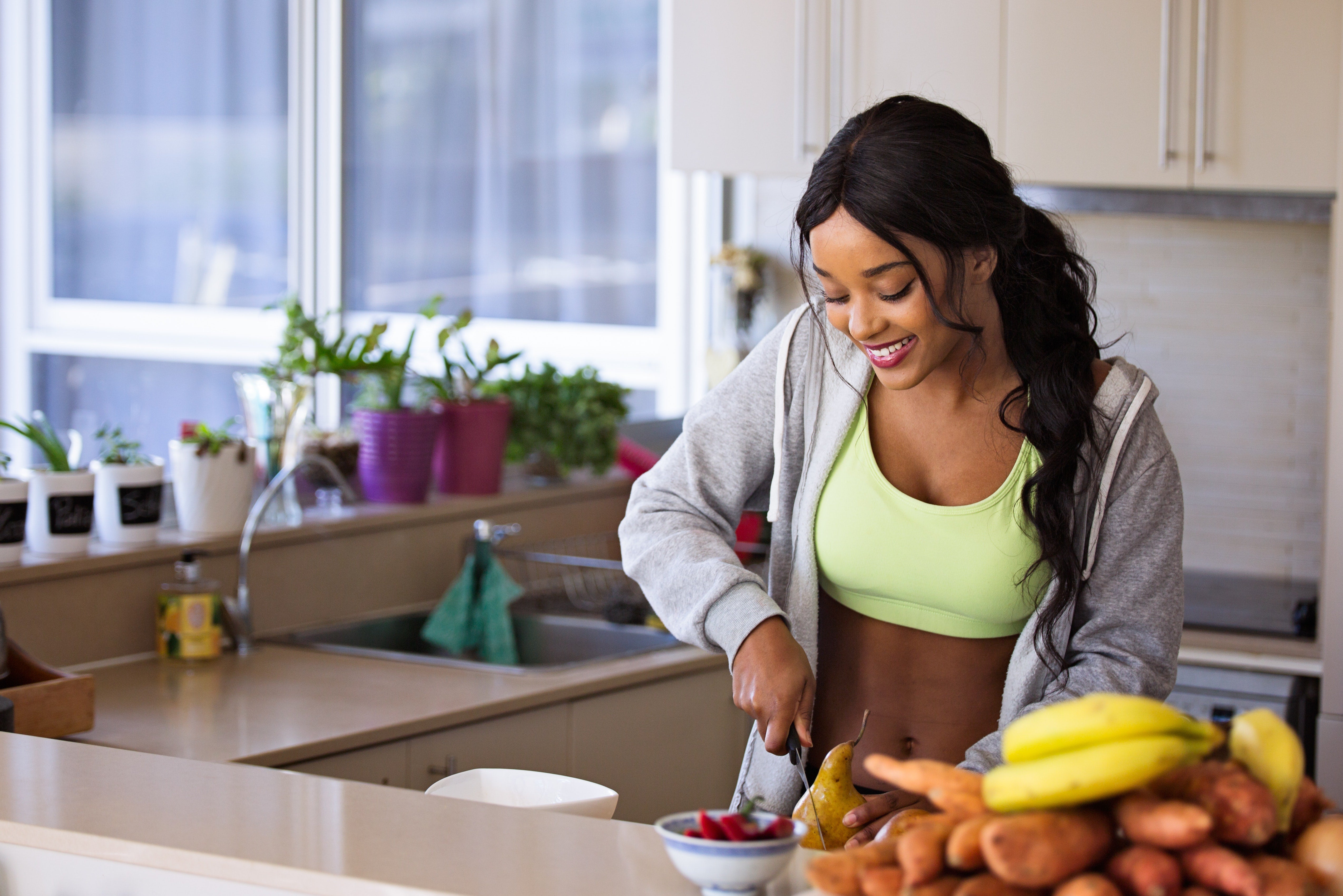 woman enjoying her fresh foods staying healthy