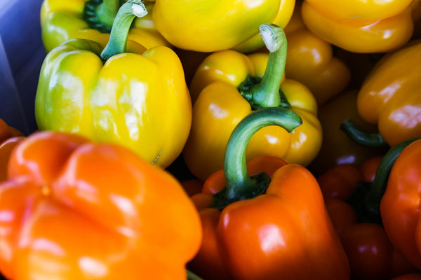 close up of bell peppers - a great food for vibrant looking skin