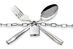 fork and spoon locked with chain