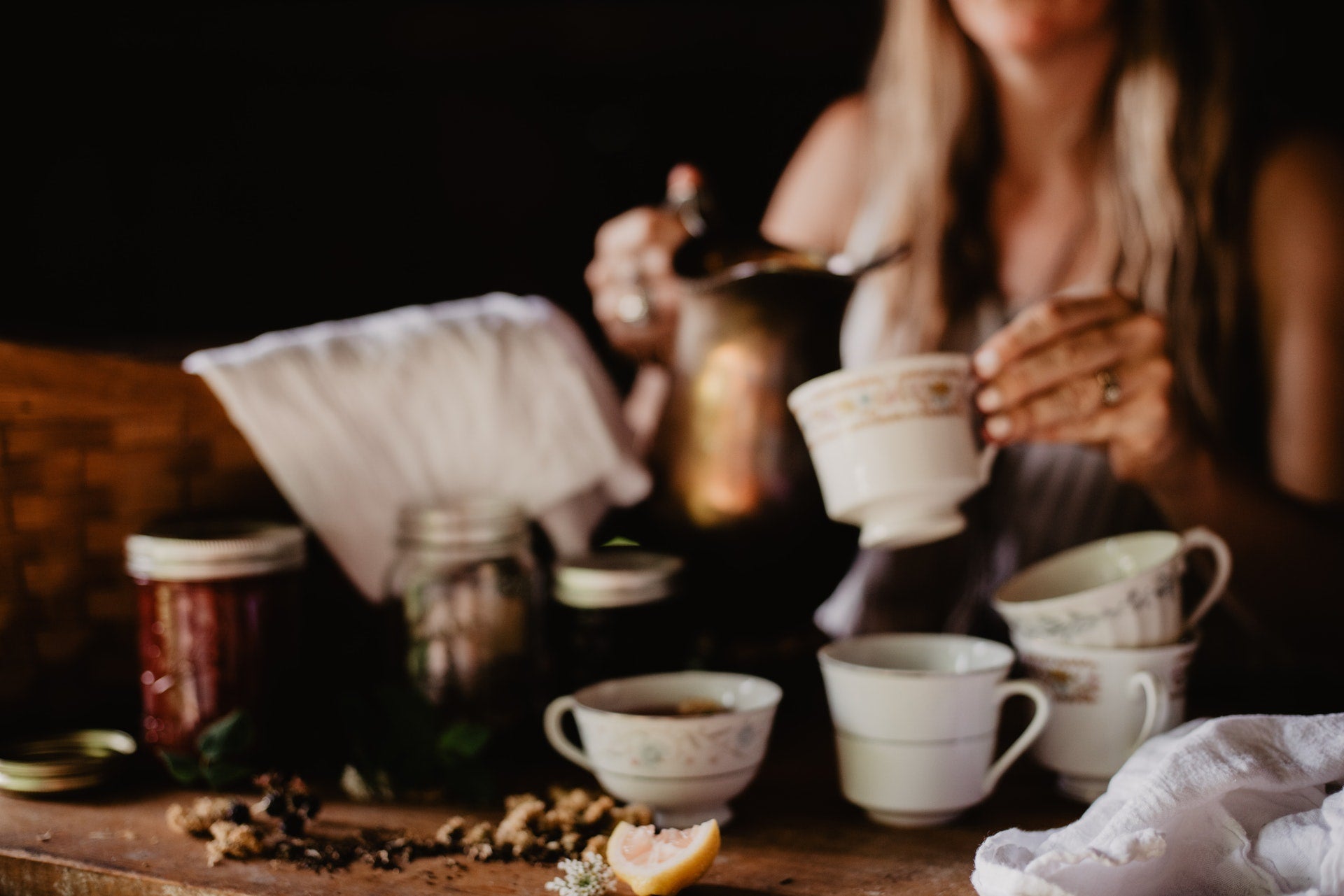 woman drinking herbs