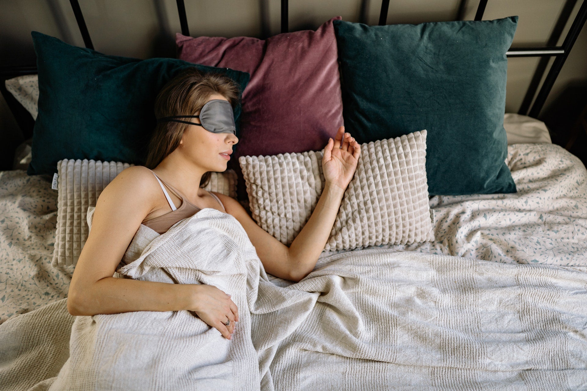 woman wearing sleep mask