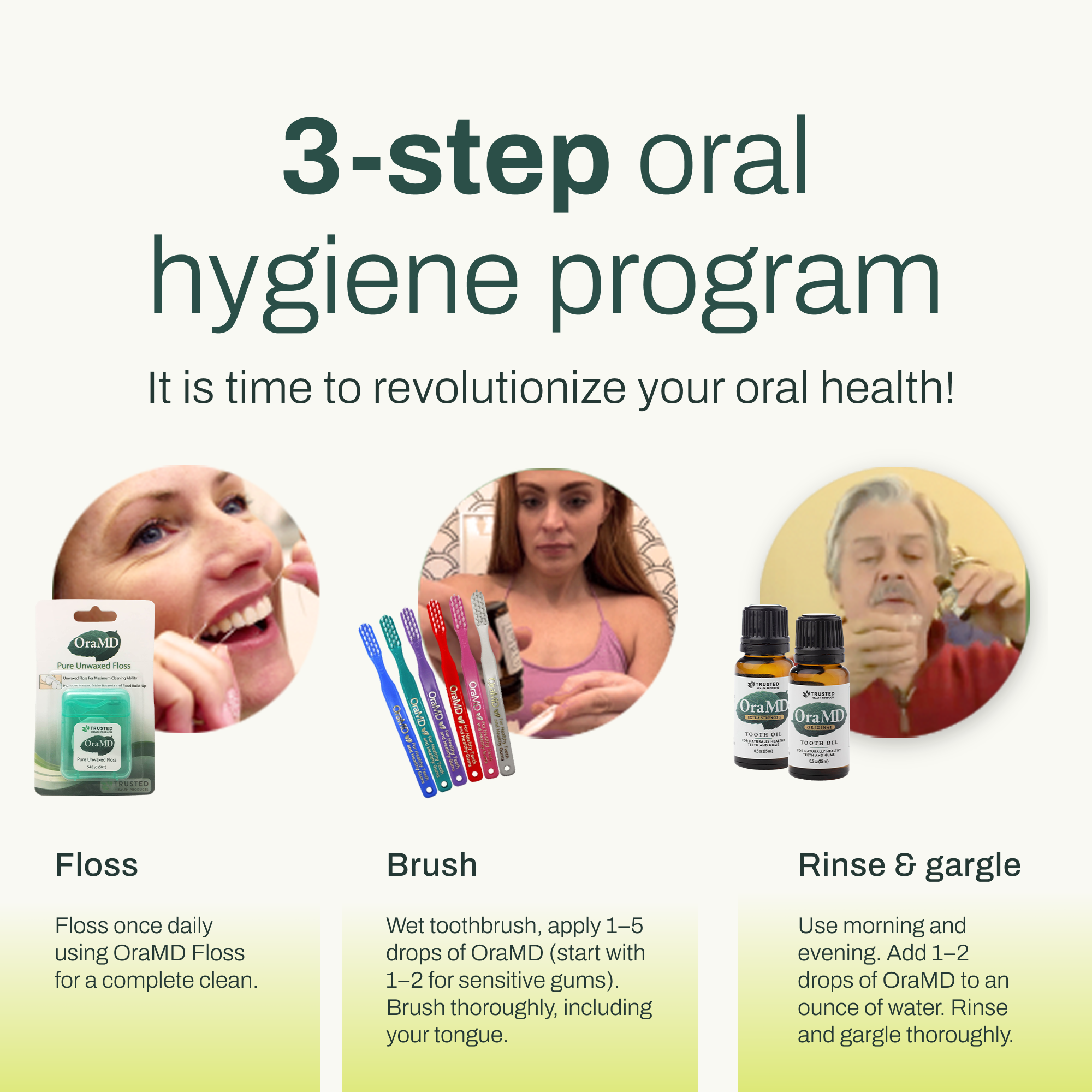 Advertisement for a 3-step oral hygiene program with OraMD products.