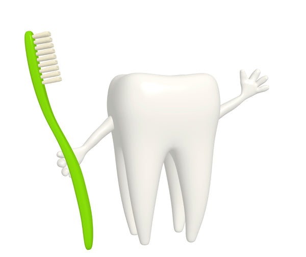 cartoon healthy white tooth holding a toothbrush
