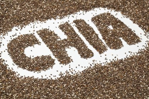 chia word made from chia seeds as superfoods