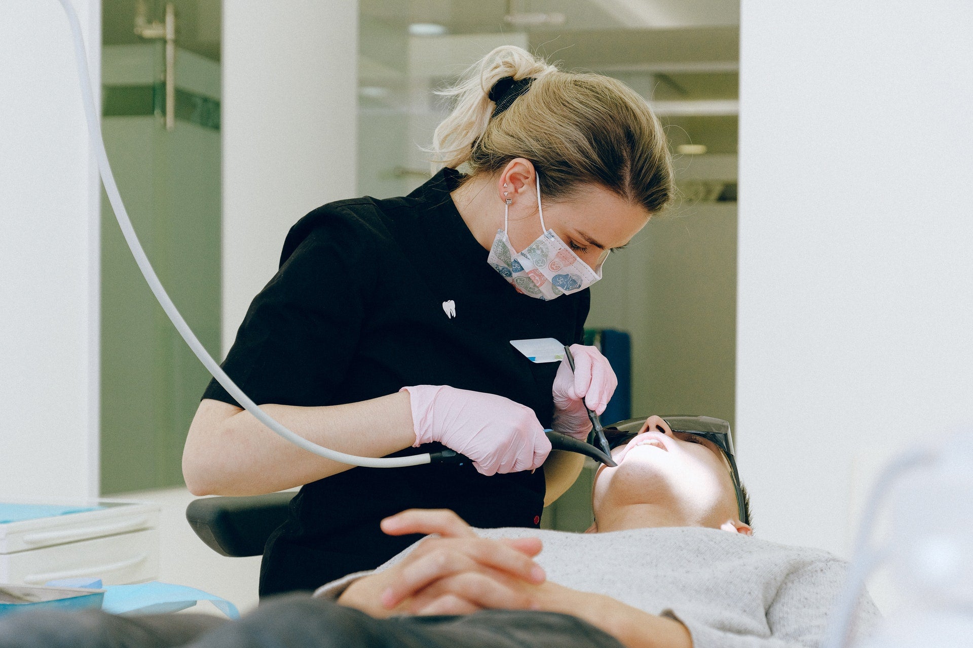 dental patient having teeth cleaned