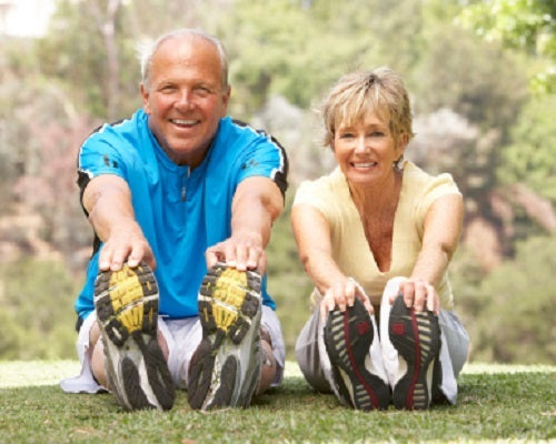 happy man and woman seniors working out together staying healthy