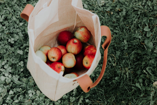 apples in cloth bag for more eco-friendly lifestyle