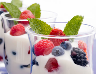 3 glasses of yogurt with fresh fruits to strengthen bones and joints 