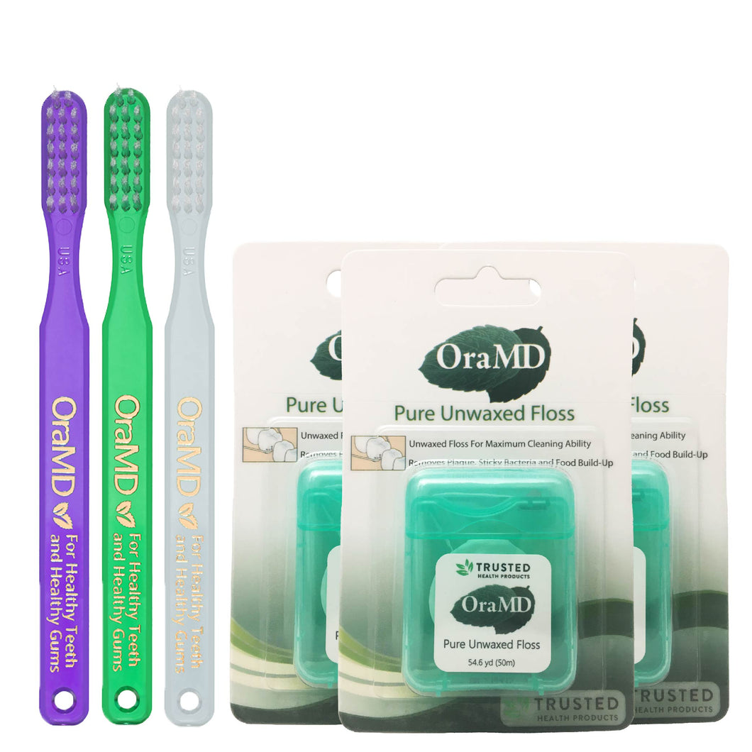 OraMD Dr. Bass Toothbrush - 3 Pack, OraMD Pure Unwaxed Dental Floss - 3 Pack - Subscribe & Save 15%